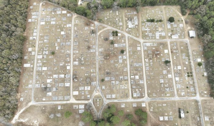 Aerial view of the cemetery roads